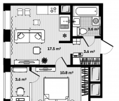 1-комн, 38.32 кв м, этаж 4/22 ул. Соснина д. 1-9