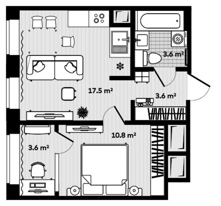 1-комн квартира в новом доме ул. Соснина д. 1-9