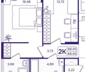 2-комн, 69 кв м, этаж 14/17 улица Борисенко, 100Е с3