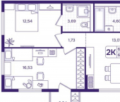 2-комн, 66 кв м, этаж 7/17 улица Борисенко, 100Е с3