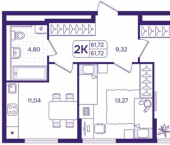 2-комн, 62 кв м, этаж 17/17 улица Борисенко, 100Е с3