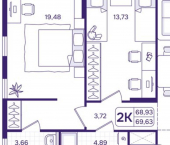 2-комн, 70 кв м, этаж 12/17 улица Борисенко, 100Е с3