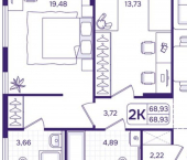 2-комн, 69 кв м, этаж 10/17 улица Борисенко, 100Е с3