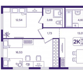 2-комн, 66 кв м, этаж 3/17 улица Борисенко, 100Е