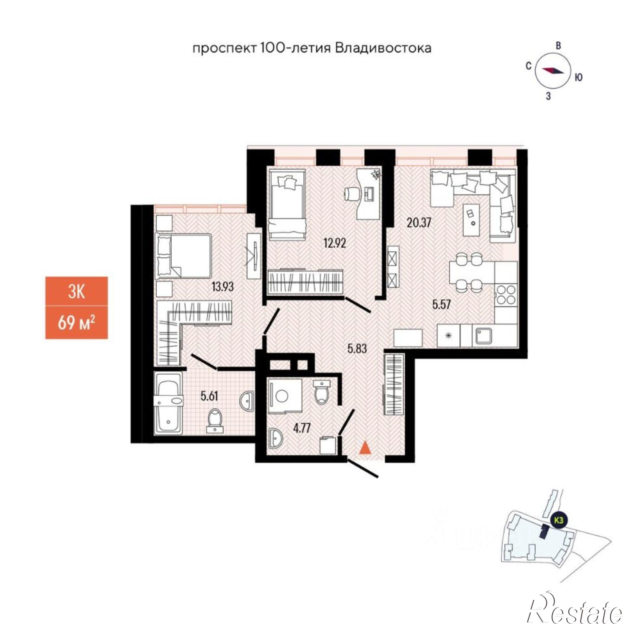 Купить квартиру за 16 959 200 рублей на Владивосток
