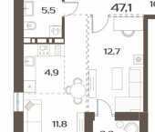 1-комн, 46 кв м, этаж 2/9 ул Коммунаров, 21 1