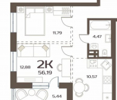 2-комн, 56 кв м, этаж 24/24 ул Слуцкого, 5А