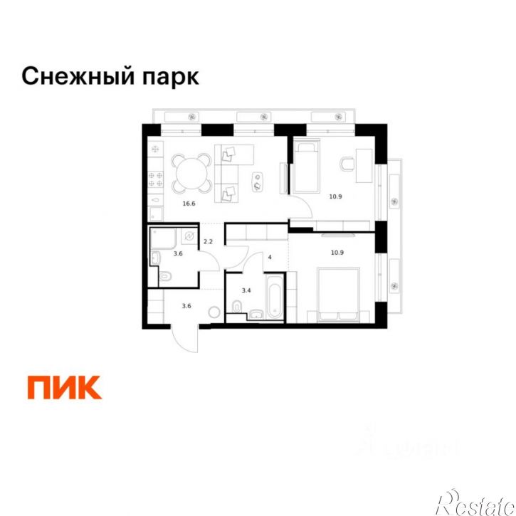 2-комн квартира в новом доме Владивосток, ЖК Снежный Парк, 4