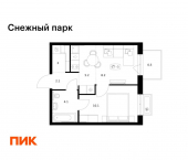 1-комн, 32 кв м, этаж 17/25 ЖК Снежный Парк, 3
