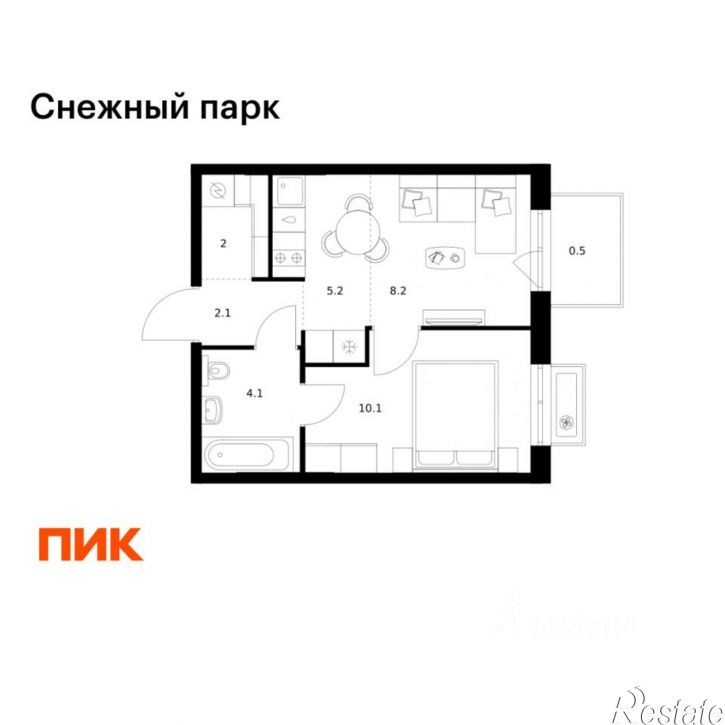 1-комн квартира в новом доме ЖК Снежный Парк, 3