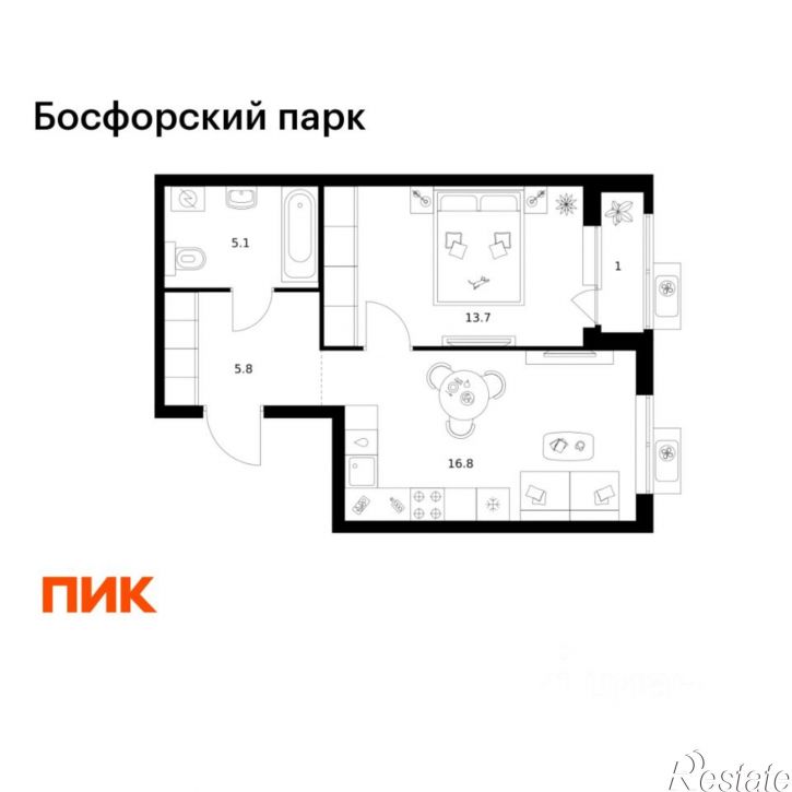 1-комн квартира в новом доме Владивосток
