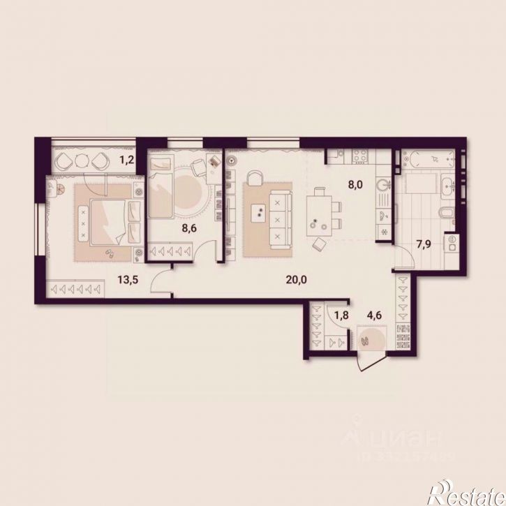 2-комн квартира в новом доме Артём, улица Куйбышева, 11А